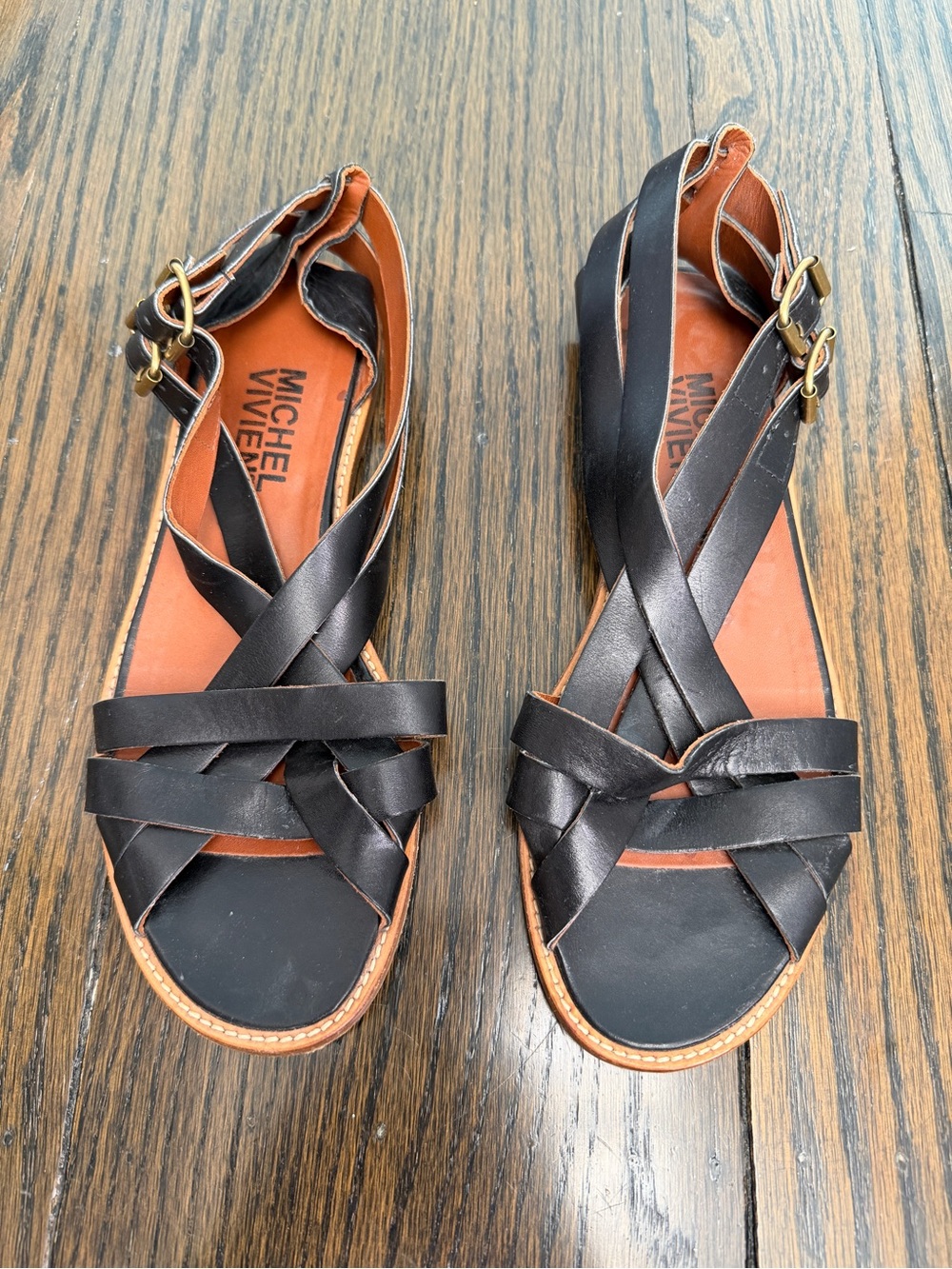 Chicest Michel Vivian Black Leather Strappy Sandals